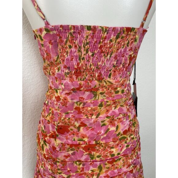 ASTR The Label Tank Dress Meg Mini Floral Pleated Smocked Plunge - Picture 9 of 12